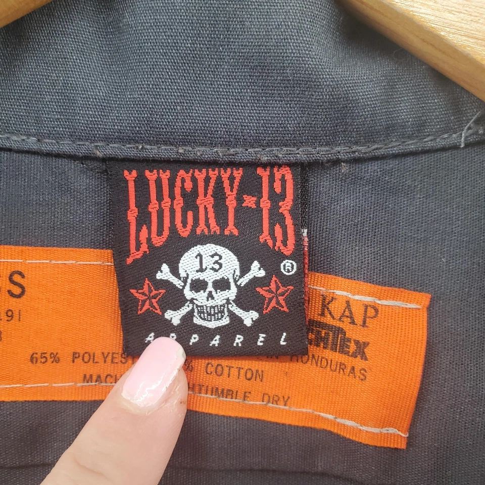 Lucky 13 Red Kap Shirt Mens Large Gray Pinup Racing Workwear Button Up - Image 3 of 4