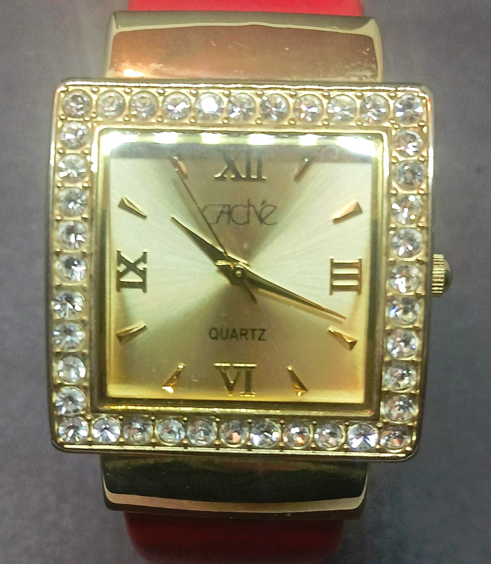 Cache Red Bangle Rhinestone Watch - New Battery -… - image 3