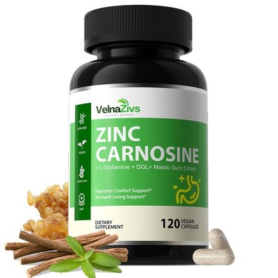 Zinc Carnosine & Mastic Gum Capsules with DGL Licorice   Stomach Support & Gu...