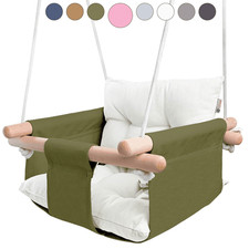 Canvas Baby Swing Wooden Hanging Swing Seat Chair with Safety Belt Durable Baby