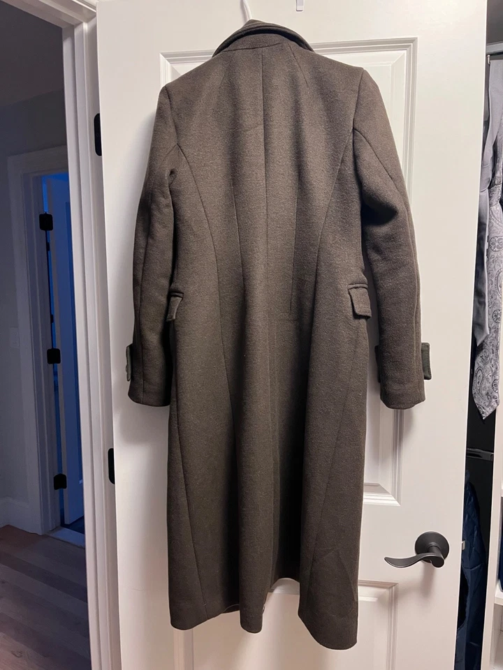 Abrigo Largo Express Clásico Mezcla Lana Estilo Militar Marrón Chocolate Foto 3 de 4