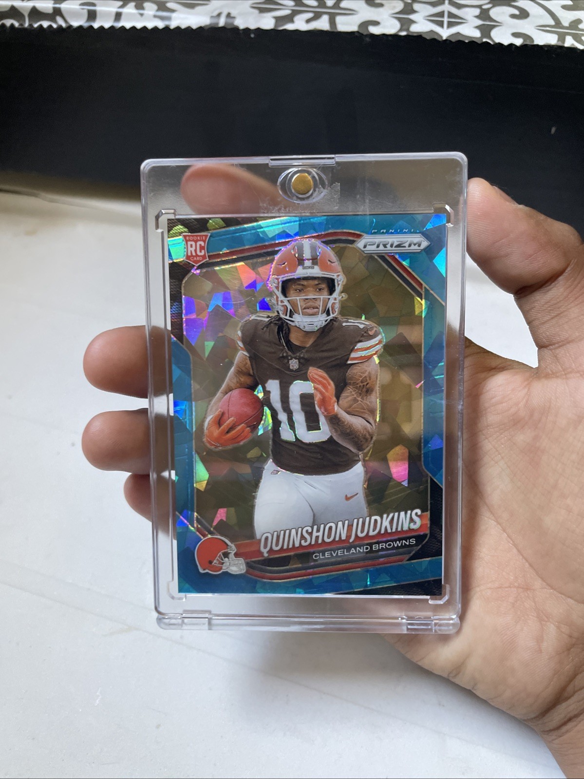 2025 Prizm Quinshon Judkins Rookie Blue Cracked Ice /99 Browns (RC) #313