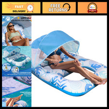 Heavy Duty Inflatable Pool Float with Canopy - UPF 50 Sun Shade, 330lbs Capacit