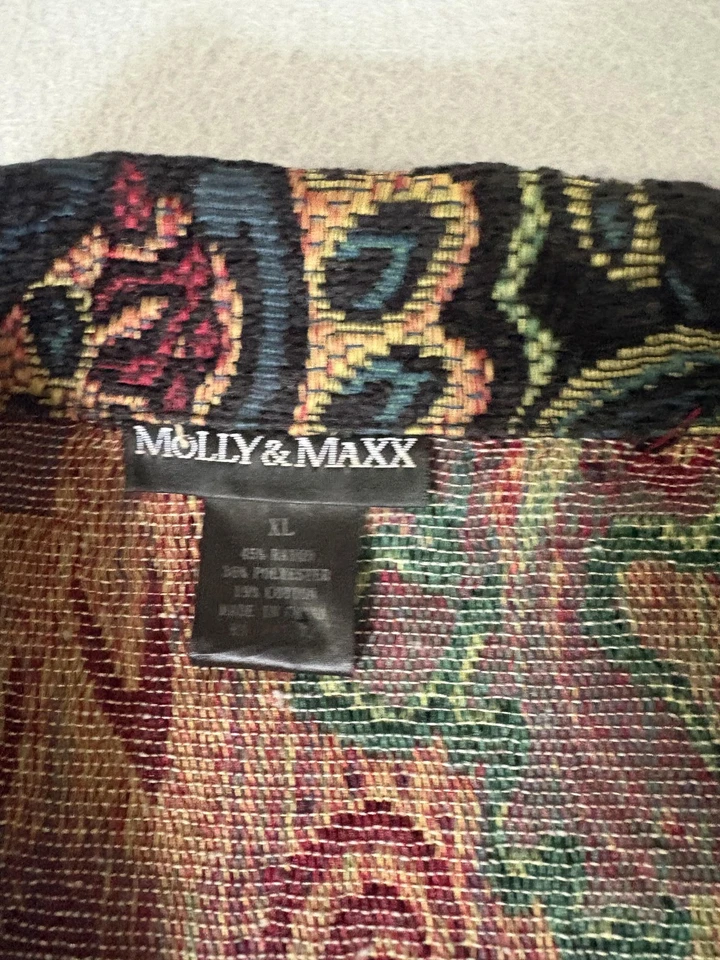 Chaqueta Molly & Maxx Mujer XL Negra Multicolor Paisley Tapiz Blazer Hecha en EE. UU. Foto 2 de 4