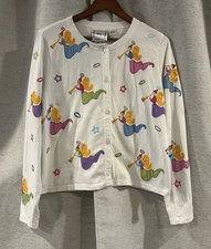 Vintage Michael Simon Cardigan Embroidered Angels Playing Trumpets Size Large