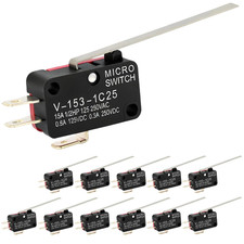 12 Pcs Micro Limit Switch with Long Hinge Lever SPDT 1NO 1NC Microswitch V-153-1