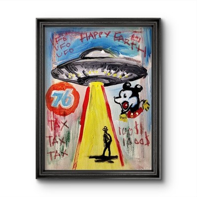 Aleph Hand Painted  Ufo 14x11 Neo Expressionism Original Artwork on Canvas