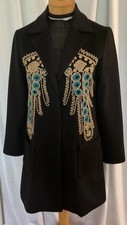 PRADA Women’s Sz 38 (4) Black Mid Length Coat 100% Wool Embroidered Vintage HTF