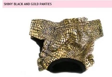 Adorable Dog Panties Dog Diaper - Animal Print Shiny Black & Gold -  M - L