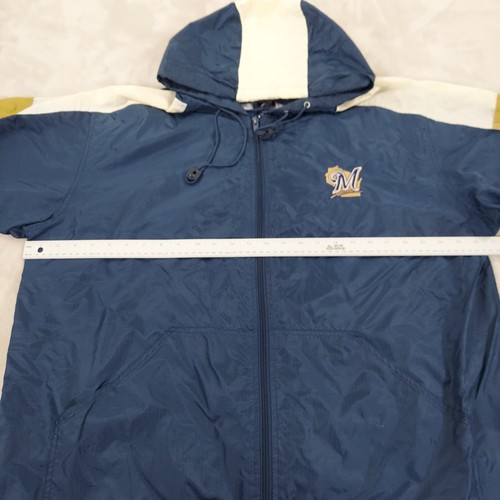 Vintage Pro Player Mens Jacket Milwaukee Brewers Large Windbreaker Zip Hood Y2K - Picture 18 of 20