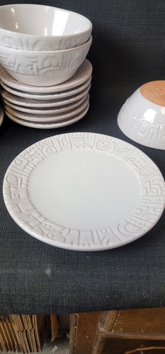 Frankoma Mayan Aztec White Sands Pottery Appetizer, Underplate, Bowl Set Of 6 - Picture 9 of 12