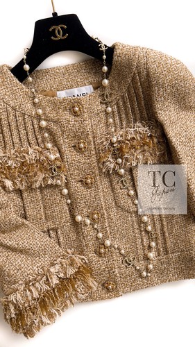 CHANEL 13C Gold Silk Fringe Tweed Jacket Skirt Suit Runway Karl Lagerfeld 38 US6 - Picture 15 of 24