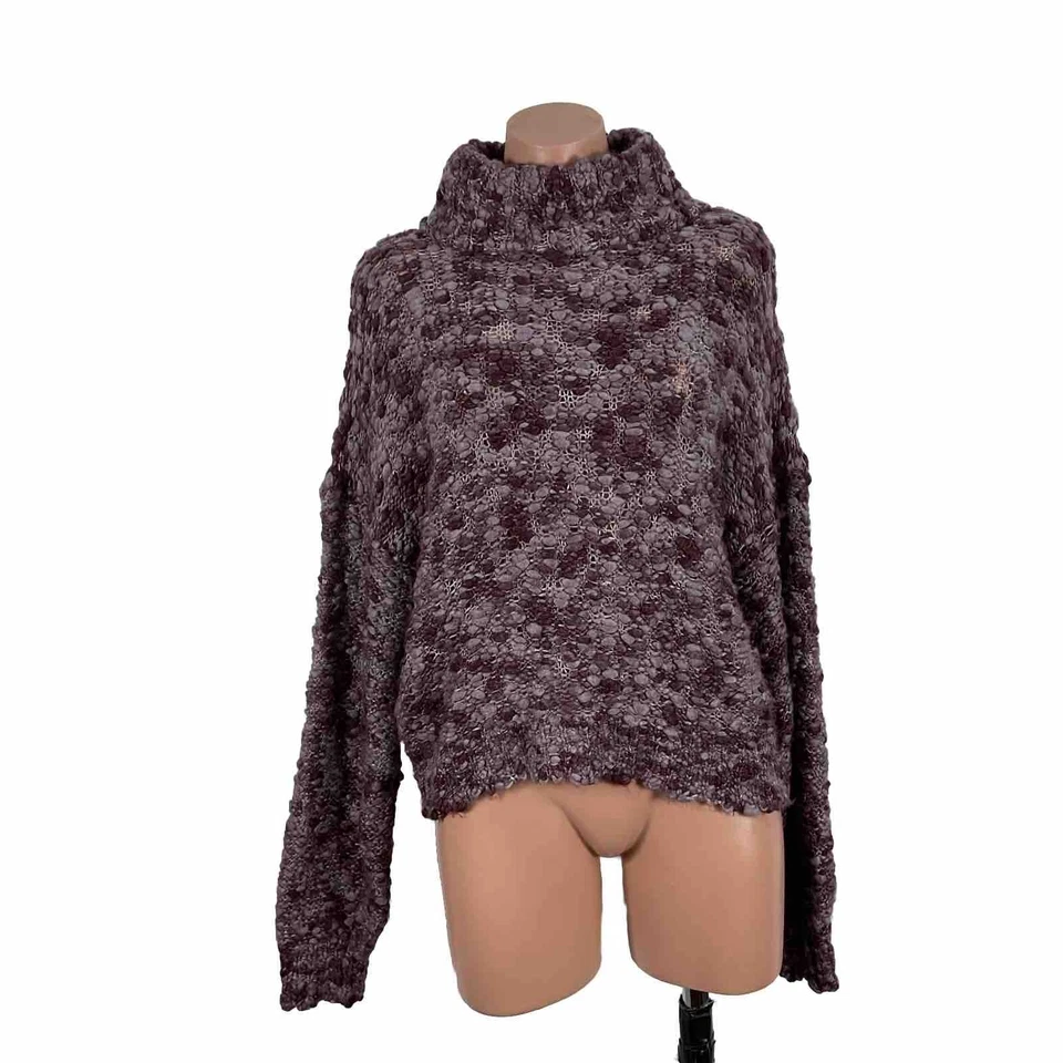 HOLLISTER PURPLE Chunky Knit Crochet TURTLENECK SWEATER SZ M - Image 2 of 4