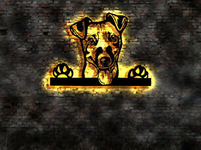 Jack Russel Terrier  3D LED Wandbild Holz Welpen Welpe no Aufkleber Buch Zucht