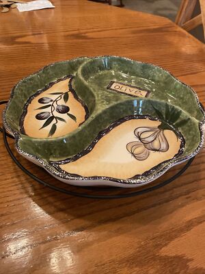 CIB Olive and Garlic Divided 13'' Serving Dish with Wire Rack
