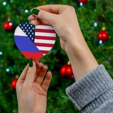 Russian American Flag Half Russia USA Ceramic Ornament Christmas Tree Ornaments