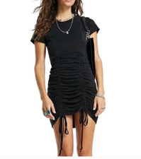 TOPSHOP  Cupro Black Fitted Mini Dress with Double Front Ruching - Size 4 