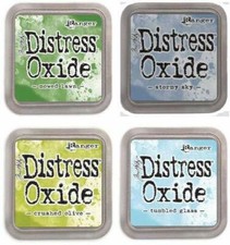 Tim Holtz Ranger Distress Oxide Ink Pads - Mowed Lawn, Sky, Olive, Tumbled Glass
