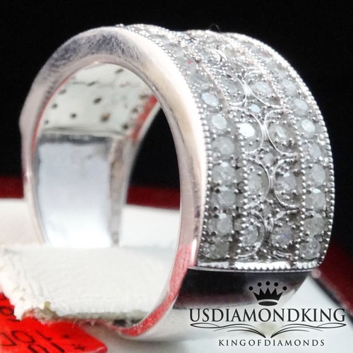 LADIES 10K 100% WHITE GOLD REAL GENUINE .78 DIAMOND WEDDING BRIDAL BAND RING 8MM - Picture 3 of 7