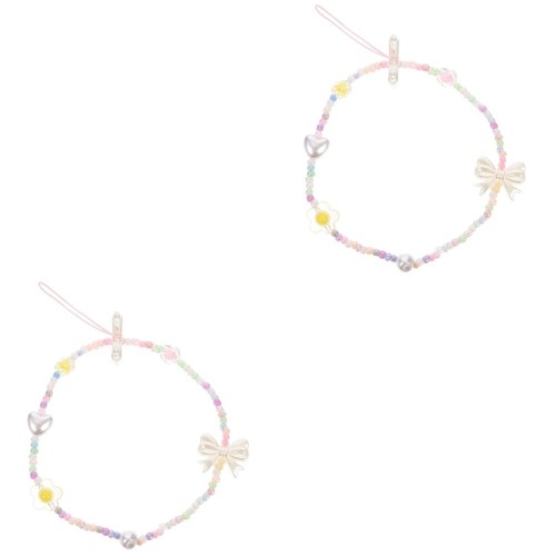 Set of 2 Mobile Phone Chain Cell Beaded Wrist Strap Hanging Lanyard