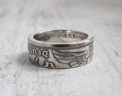 German Silver Coin Ring - Silver 5 Marks Coin Ring- Deutschland