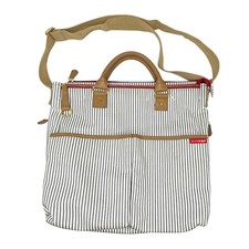 SKIP HOP Duo Diaper Bag Gray White Stripe Zipper Carry Handle Messenger Bag