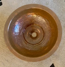 Rustic Hammered Copper Round Drop-In Sink 15" OD/ 13" ID, 5" Deep, Bath Kitchen