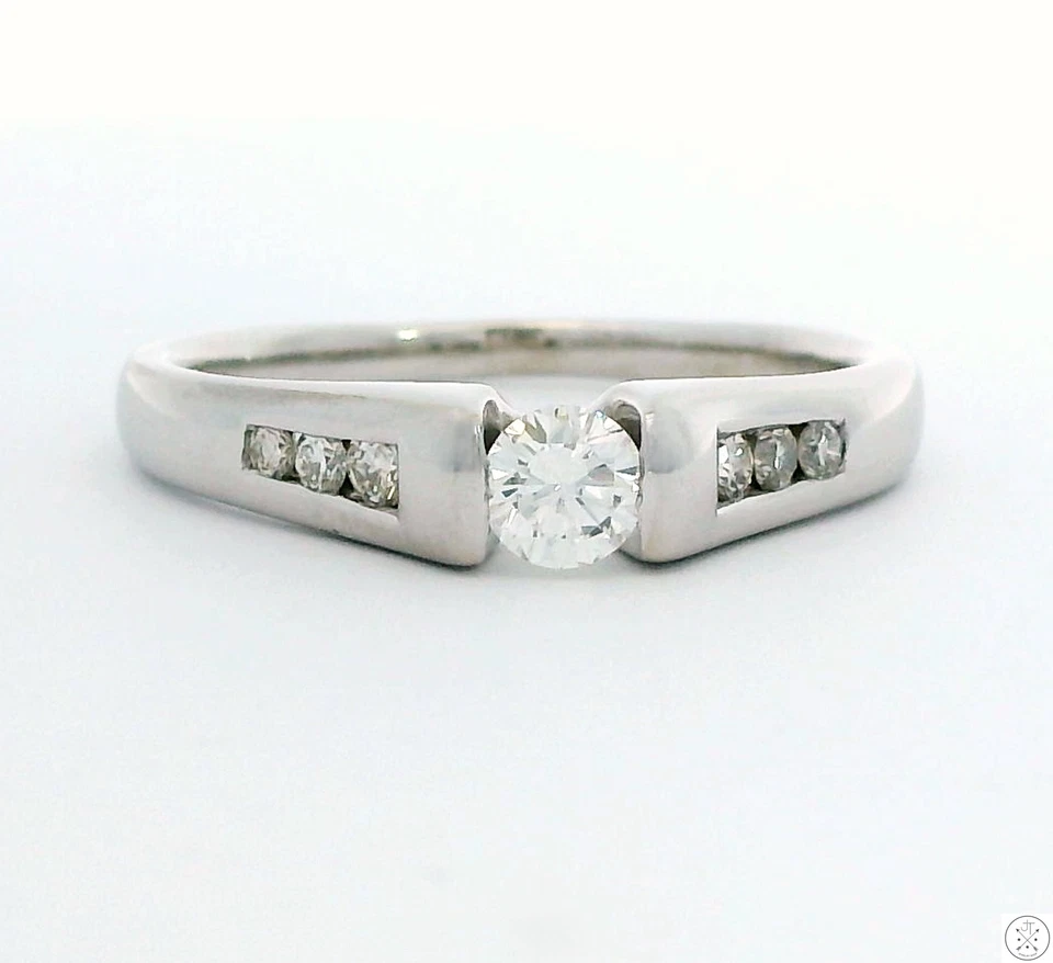 14k White Gold Ring .37 ctw Diamonds I-VS2 Size 7.5 Love Story Solitaire Accents - Image 4 of 4