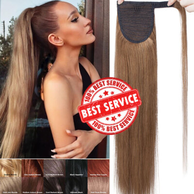 Remy Echthaar Pferdeschwanz Ponytail Clip in Hair Zopf Extensions Haarteile Wrap