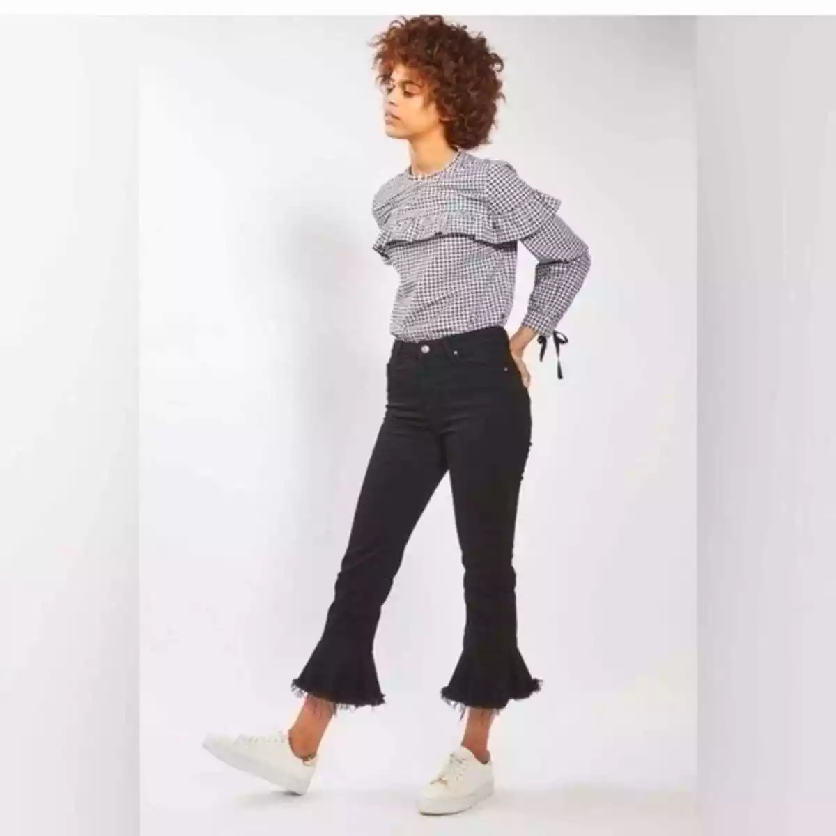 Topshop MOTO Frill Hem Dree Kick Flare Jeans 26