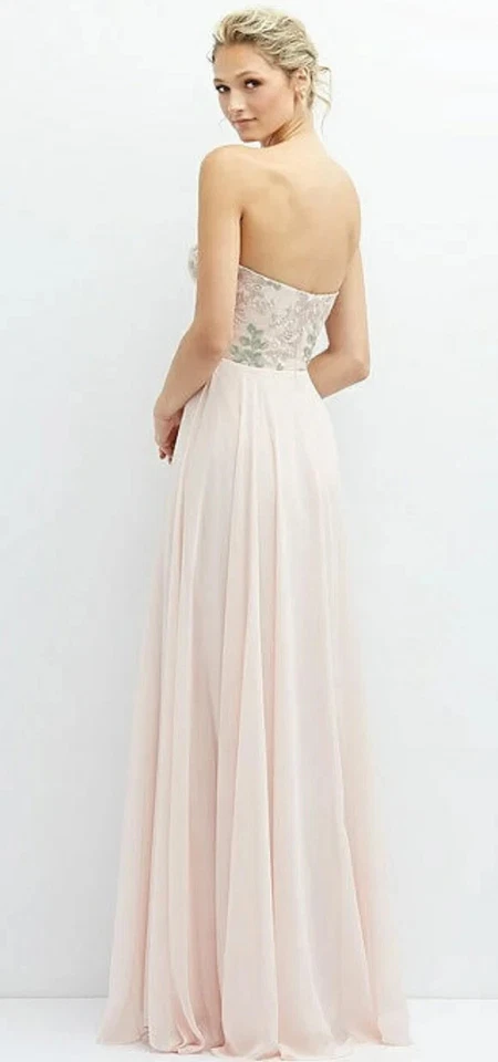 Dessy Collection Blush Pink Strapless Floral Emroidered Gown Size 8 $279 3136 - Image 3 of 4
