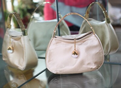 Judith Leiber CHAMPAGNE Soft SATIN EVENING PURSE SWAROVSKI CRYSTAL