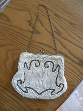Vintage Beaded Hand Purse Small-White/Gray - 1930's
