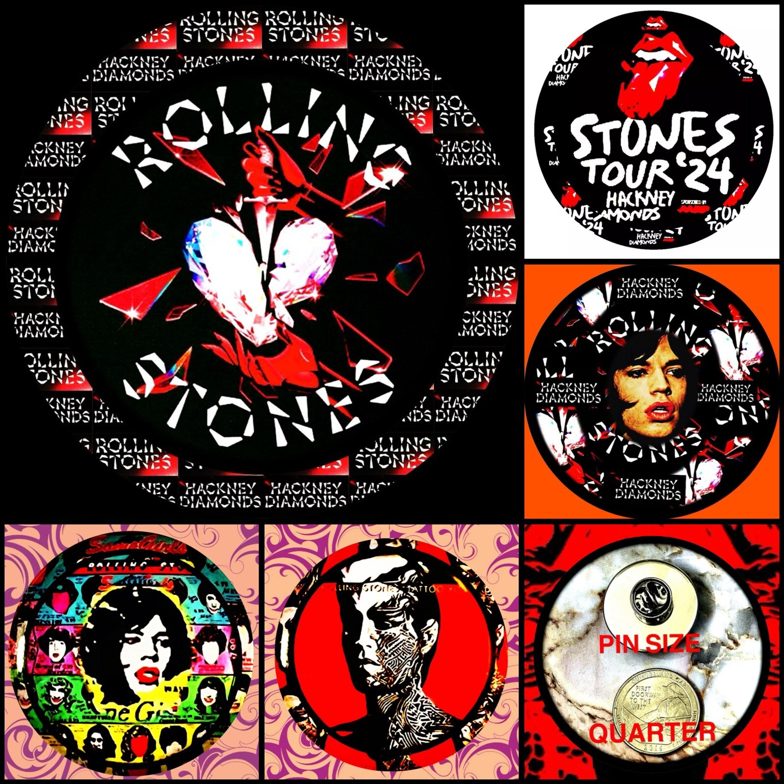 THE ROLLING STONES 🇬🇧HACKNEY DIAMONDS 2024 TOUR🇨🇦FIVE LARGE PEWTER PINS🇺🇸