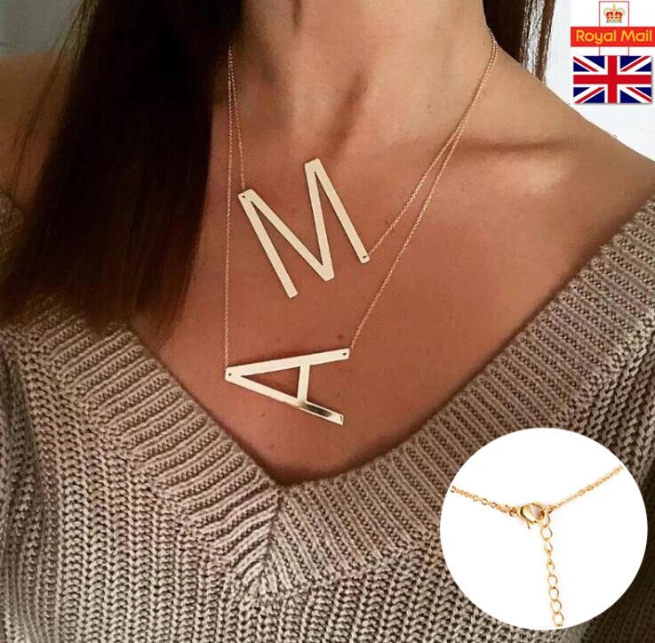 Gold Plated Necklace Large Initial A Z Letter Choker Women Jewelry