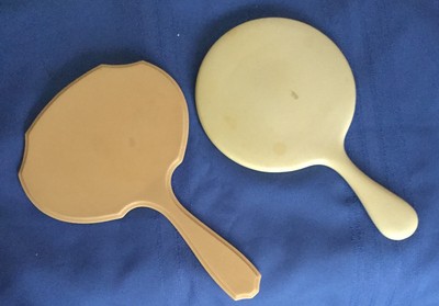 VINTAGE TWO CELLULOID (EARLY PLASTIC) HAND MIRROR'S 1 ON L 11.5 & 1 ON R 1 1.25''