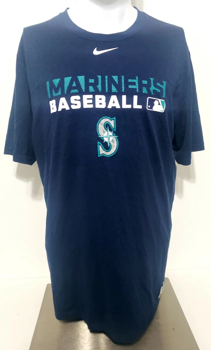 NIKE Seattle Mariners Baseball Practice T-Shirt sz M Medium Navy Blue White  MLB