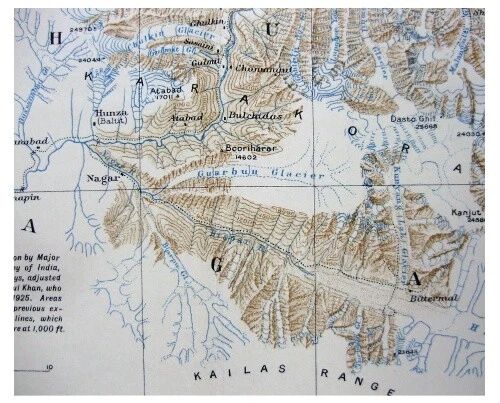North Karakoram range, Pakistan Border map, Ph C Visser, RGS Dec 1926 - Picture 6 of 12
