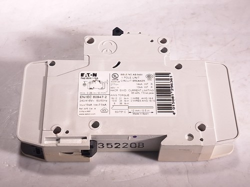 EATON MOELLER FAZ-B20/1-NA CIRCUIT BREAKER DIN MOUNT 1P 20A 277VAC 132687 - Picture 3 of 4