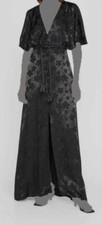 $495 Alice + Olivia Women Black Davida V-Neck Self-Tie Caftan Maxi Dress Size 6