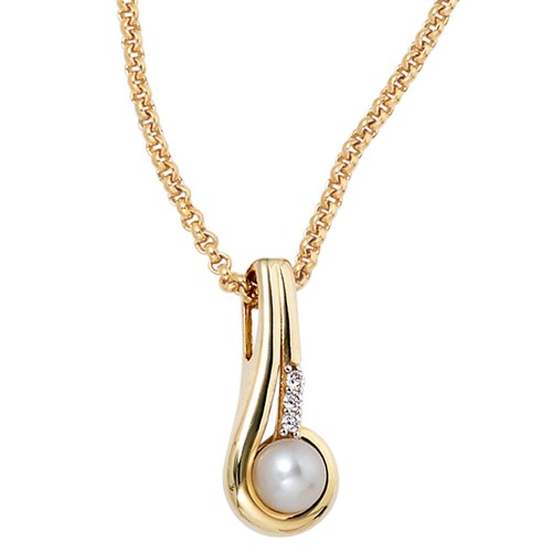 JOBO Anhänger 333 Gold Gelbgold 1 Süßwasser Perle 3 Zirkonia Perlenanhänger - Bild 3 von 4