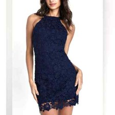Lulus Dress Womens XS Navy Love Poem Mini Lace Sleeveless Crochet Lace Halter