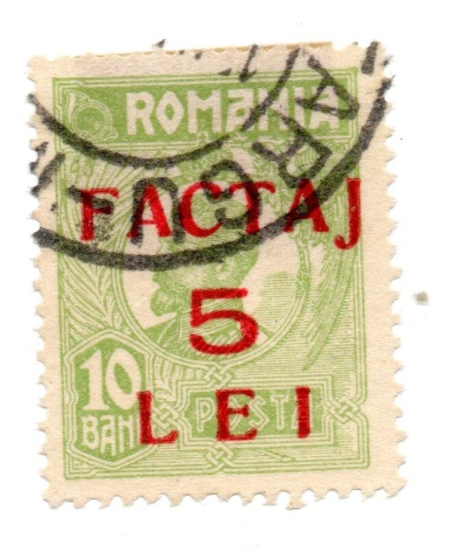 Romania 1930, King Ferdinand I, 10 Bahi, overprinted FACTAJ 5 Lei, accept offer