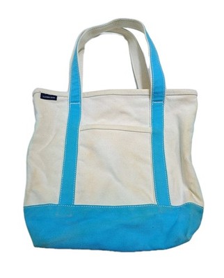 Lands End Boat Tote Aqua Blue Canvas Heavy Duty Bag Vintage Picnic Nautical 