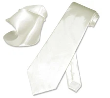Solid OFF-WHITE / CREAM Color NeckTie Handkerchief Matching Mens Neck Tie Set