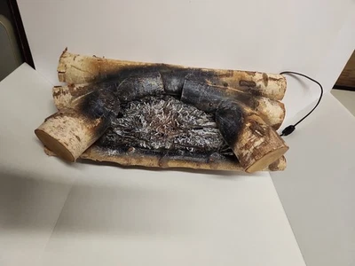VINTAGE Light Up Fireplace Wood Logs Faux Fake Fire Electric Rotating Light 20” - Image 1 of 4