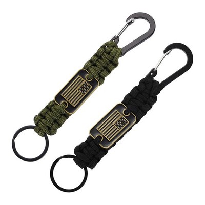 2Pcs Paracord Keychains, Paracord Keychain with USA Flag, Black, Olive Green