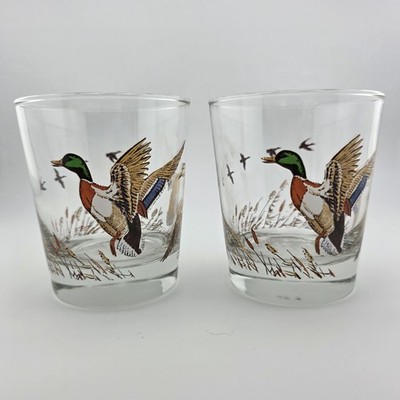 2 Libbey Mallards In Flight Ducks Outdoor Wildlife Rocks Glasses Tumbler Barware