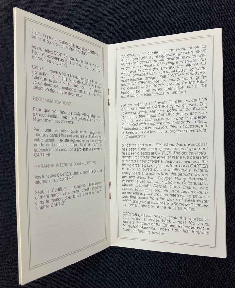 Cartier Glasses Lunettes  Booklet Vintage Eyewear (C1093), (C3039) View 6