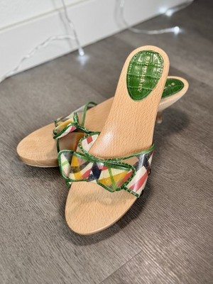 Burberry Nova Check Vintage Wooden Mule Plaid Slide Sandals Bow Womens US 9